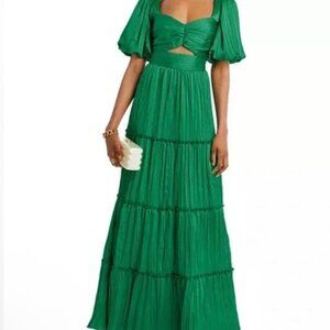NWT AQUA Bloomingdale’s Pleated Cutout A Line Dress in Green